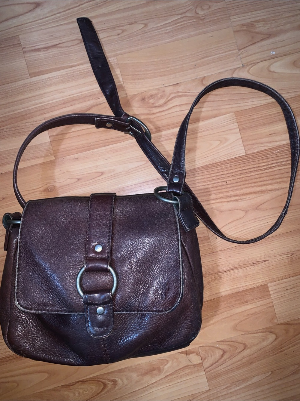 Frye Dark Brown Leather Ring-Accent Crossbody